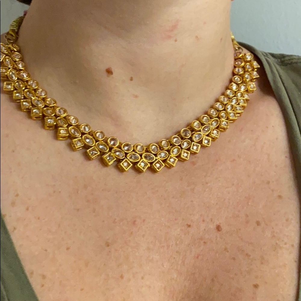 Adjustable Size Gold Color and Crystal Necklace